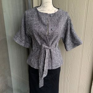 Belted Tweed Jacket with buttons